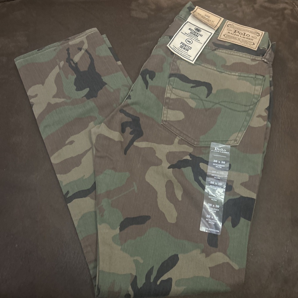 Polo Ralph Lauren Camo Sullivan Slim Jeans Mens 30X30 Green Hidden Polo Player